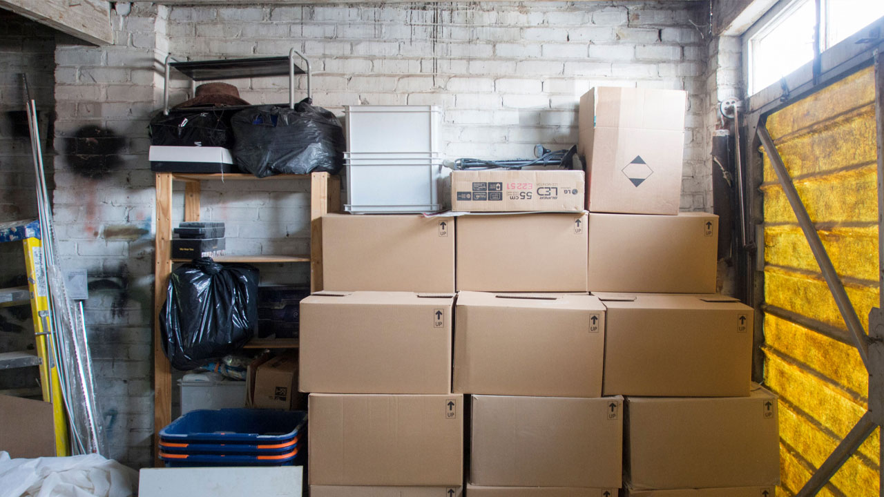 Storage boxes in a garage