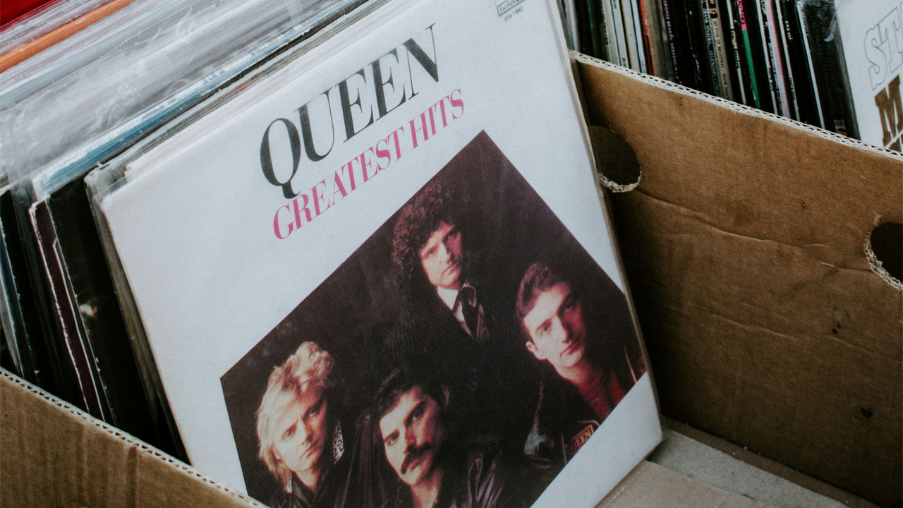 Vinyl records in a box