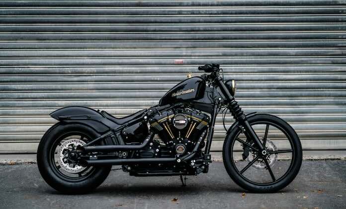 Motorcycle in front of storage